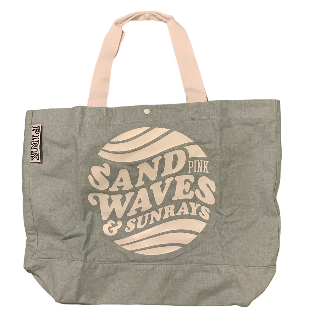 PINK Victoria’s Secret Logo Sand Waves & Sunrays Canvas Tote Beach Tote - Picture 3 of 7